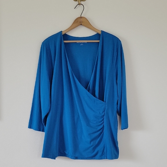Soft Surroundings Aqua Blue Alyssa Faux Wrap Tee Size 3XL - Picture 1 of 6
